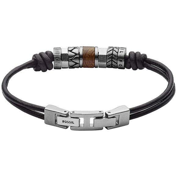 Men's Stainless Steel and Genuine Leather and/or Beaded Bracelet Black Cord - Picture 2 of 4